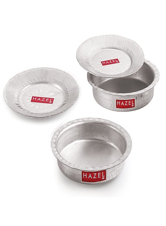 HAZEL Aluminium Langdi Patila Pot with Lid Hammered Finish Round Bottom Boiling Tope Vessels Bhagona Dekchi (2, 900 ML, 1700 ML) - Image 1